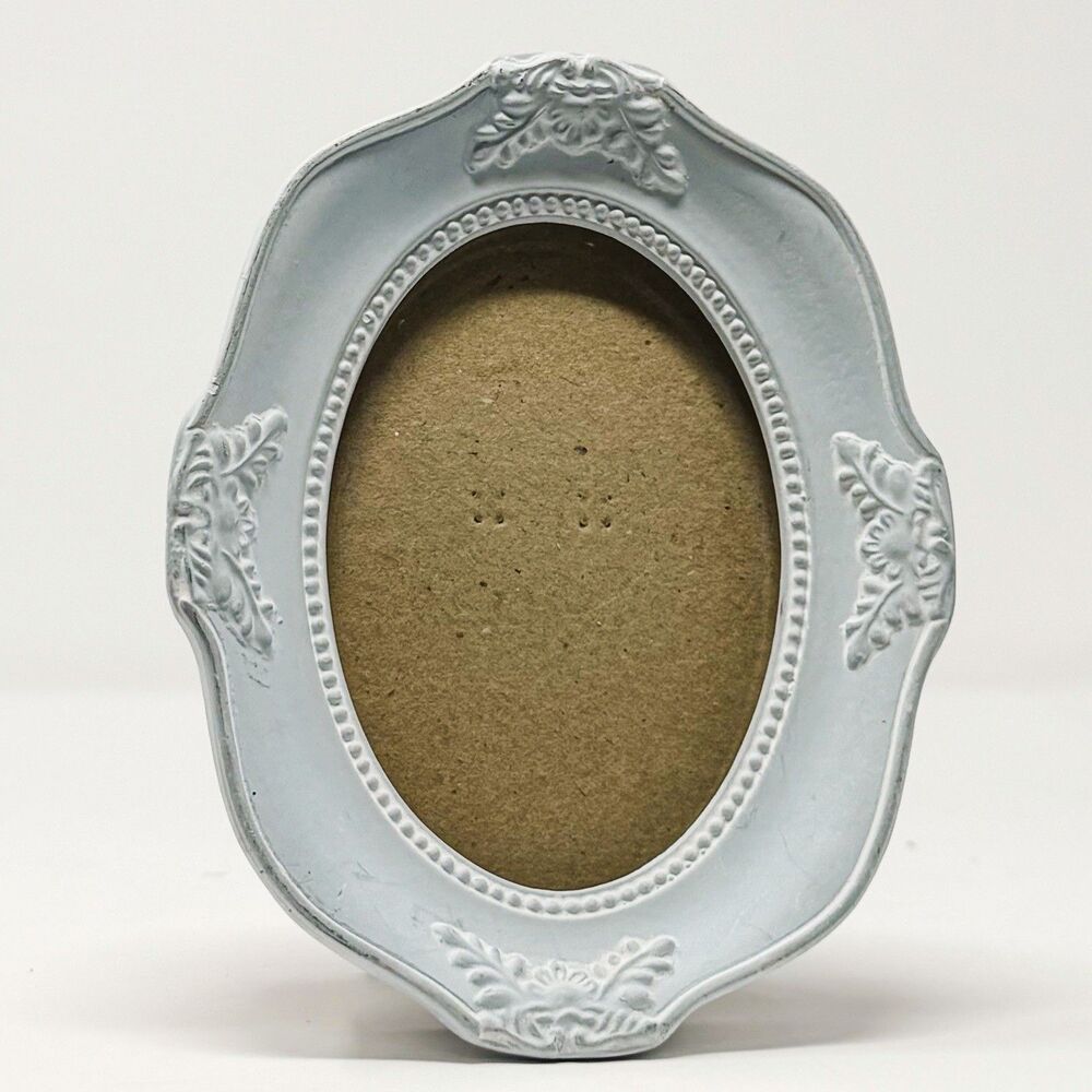 Vintage Shabby Chic Oval Picture Frame Pastel Blue Ornate Cottagecore 3x4